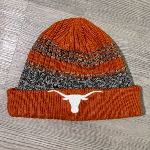 NCAA Texas Longhorns Cuff Knit Beanie Orange Gray Striped Banded Hat Cap